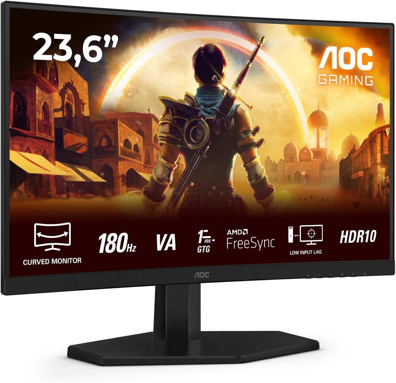 AOC C24G42E 23.6 inch FHD Gaming Monitor Curved, 180Hz, VA Panel, 0.5ms MPRT, Adaptive Sync, HDR10, FreeSync, Speakers (1920x1080 HDMI 2x 2.0 DP 1x 1.4) Black