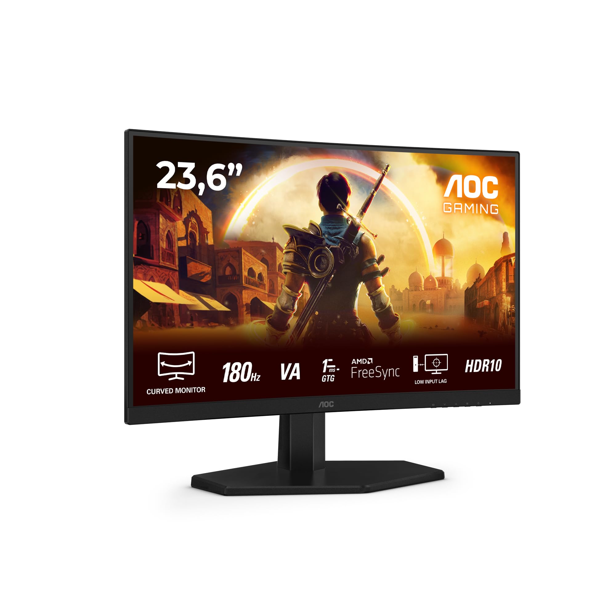 AOC C24G42E 23.6 inch FHD Gaming Monitor Curved, 180Hz, VA Panel, 0.5ms MPRT, Adaptive Sync, HDR10, FreeSync, Speakers (1920x1080 HDMI 2x 2.0 DP 1x 1.4) Black