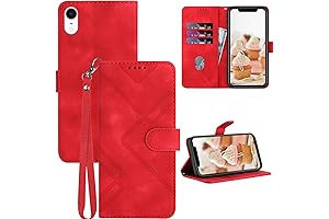 iPhone XR Leather Wallet Case with Card Holder and Wrist Strap for iPhone XR (Red)