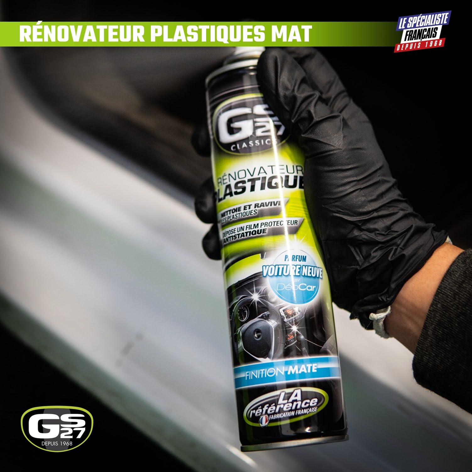 GS27 - Rénovateur Plastiques Voiture - Finition Mate - Parfum Voiture Neuve - Spray 400 ML