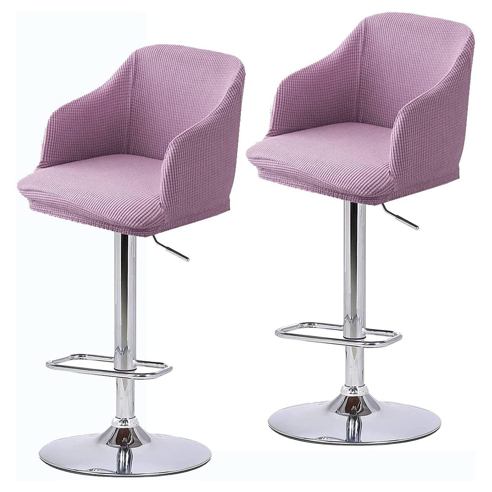 Mswborml Curved Back Bar Stool Covers Slipcovers with Arms Set of 2 Stretch Bar Chair Slipcovers Bar Stool Cover with Arm Swivel Chair Protector for Counter Kitchen Dining Room Desk,Pink