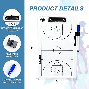 Basketball Coaching Board, 2026 Version Double-Sided Basketball Clipboard for Coaches, Dry Erase White Board for Coaches, Solid Coaching Marker Boards, Portable and Efficient