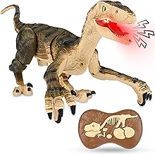 Dinosaur Toy, Remote Control Dinosaur with Movement, Light and Realistic Roar, Educational Game Gift, Rechargeable Dragon, Christmas Birthday, for Boys Children 3-8 Years (Brown)