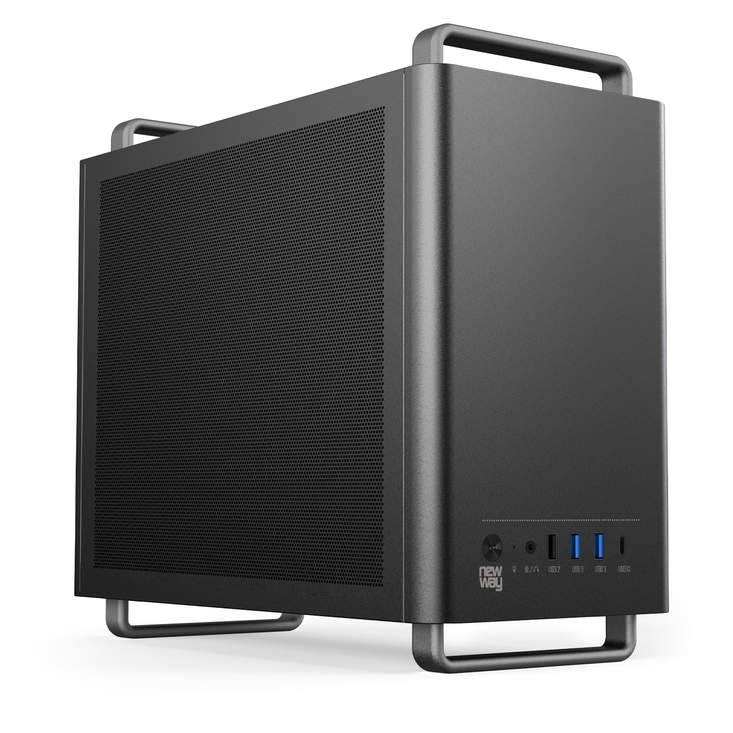 NEWWAY - NC1 Tragbares Mini-Tower-PC-Gehäuse - Kompatibel mit Mini-ITX, ITX, Micro-ATX - Typ C USB - 1 x Lüfter inklusive 9MM 3 PIN Molex - Metallgitterwand (Schwarz)
