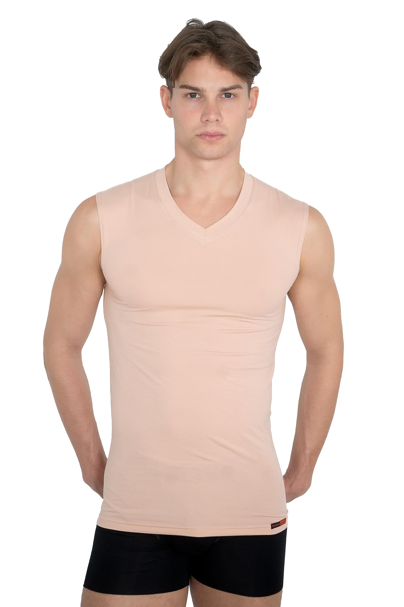 ALBERT KREUZ Maglietta Intima Senza Maniche - Invisibile Color Carne/Beige - Scollo a v - Cotone Elasticizzato Hamburg