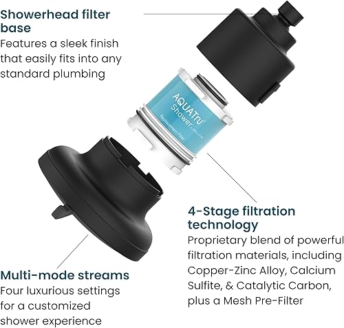 Miniatura 3 de AquaTru Shower - Filtro de ducha de alta presión que elimina las impurezas del agua dura para apoyar la piel saludable, cuero cabelludo, cabello,