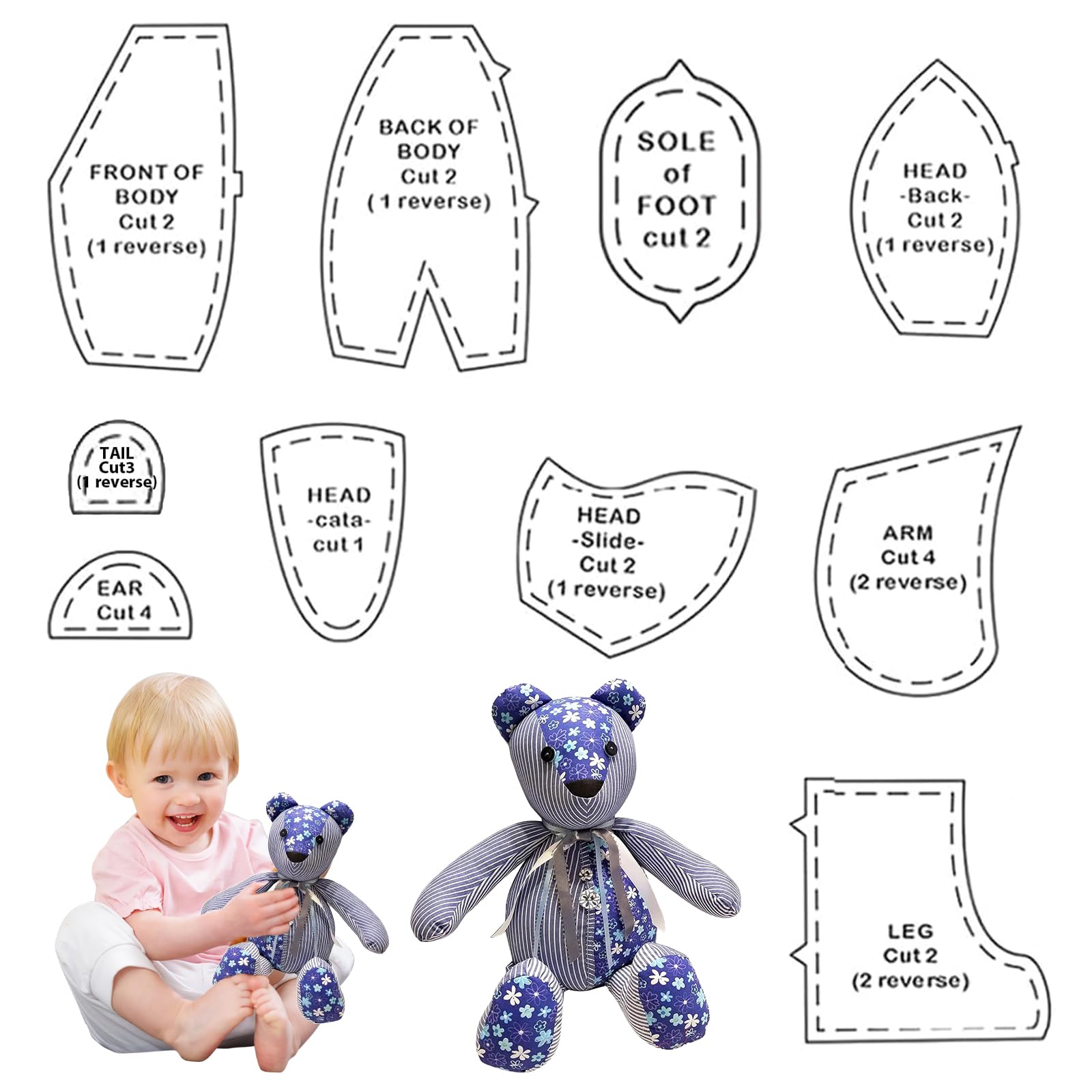 Memory Bear Template Pattern, 10 Pcs 10 Inch Acrylic Memory Bear Sewing Pattern Ruler Set DIY Teddy Bear Patterns Sewing Decoration for Use in Quilt, Sewing and Craft Projects
