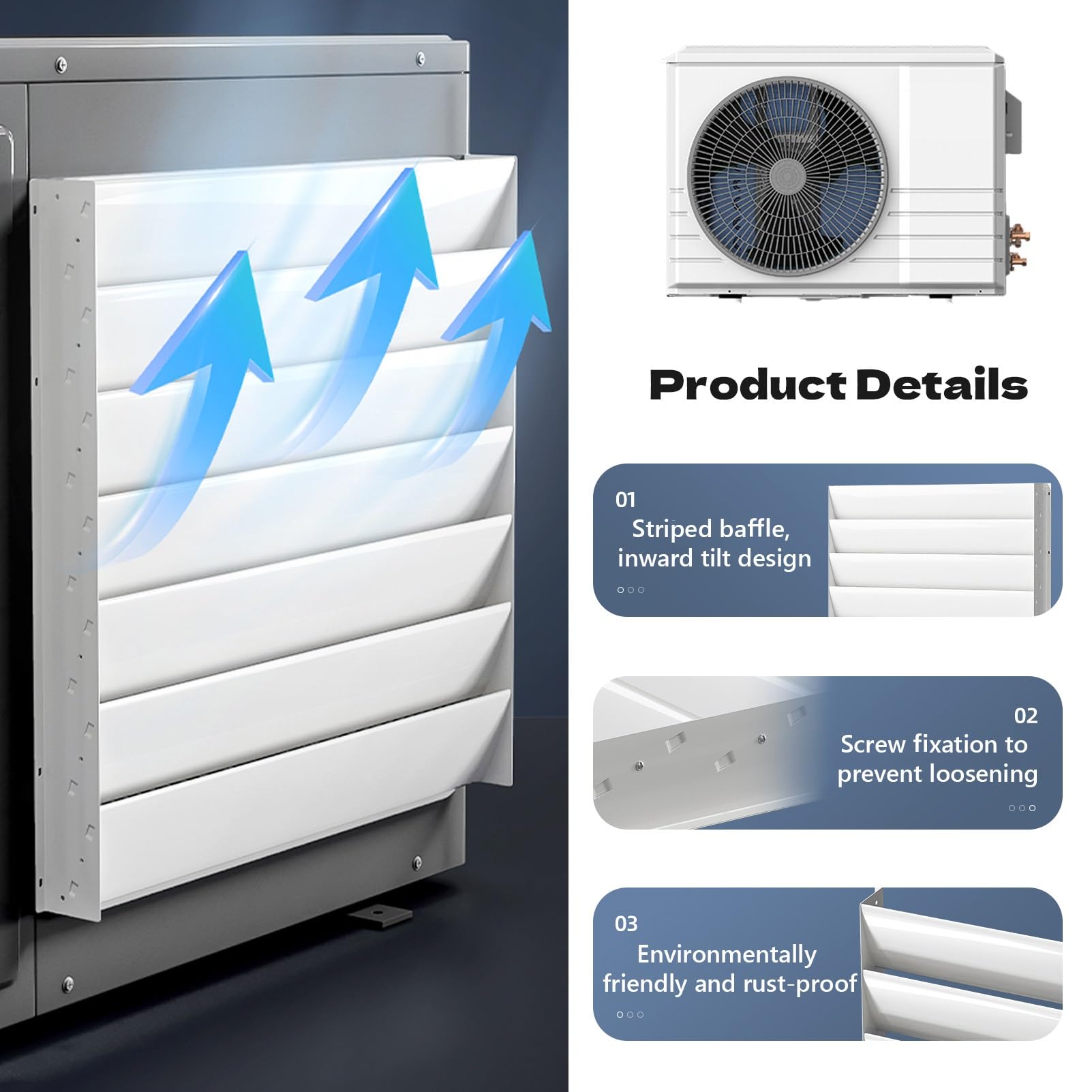 Déflecteur de Vent Externe pour climatiseur, Protection du condenseur, écran de Ventilation extérieur en Acier galvanisé, Accessoire de Ventilation Efficace pour systèmes de Chauffage, Venti