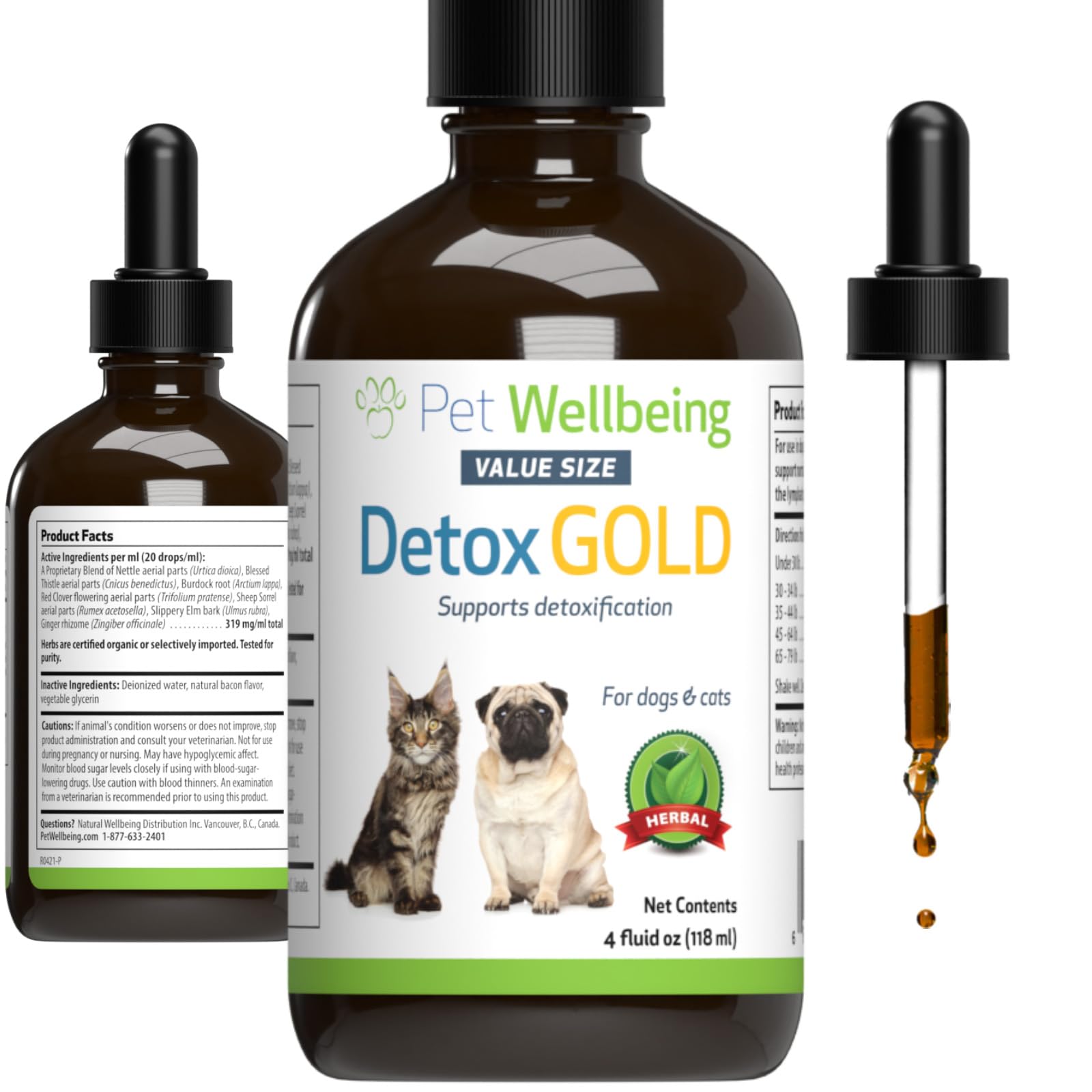 Detox Gold for Dogs & Cats - Gentle Detoxification & Elimination Support, Immune System Care, Nettle, Blessed Thistle - Veterinarian-Formulated Herbal Supplement 4 oz (118 ml)