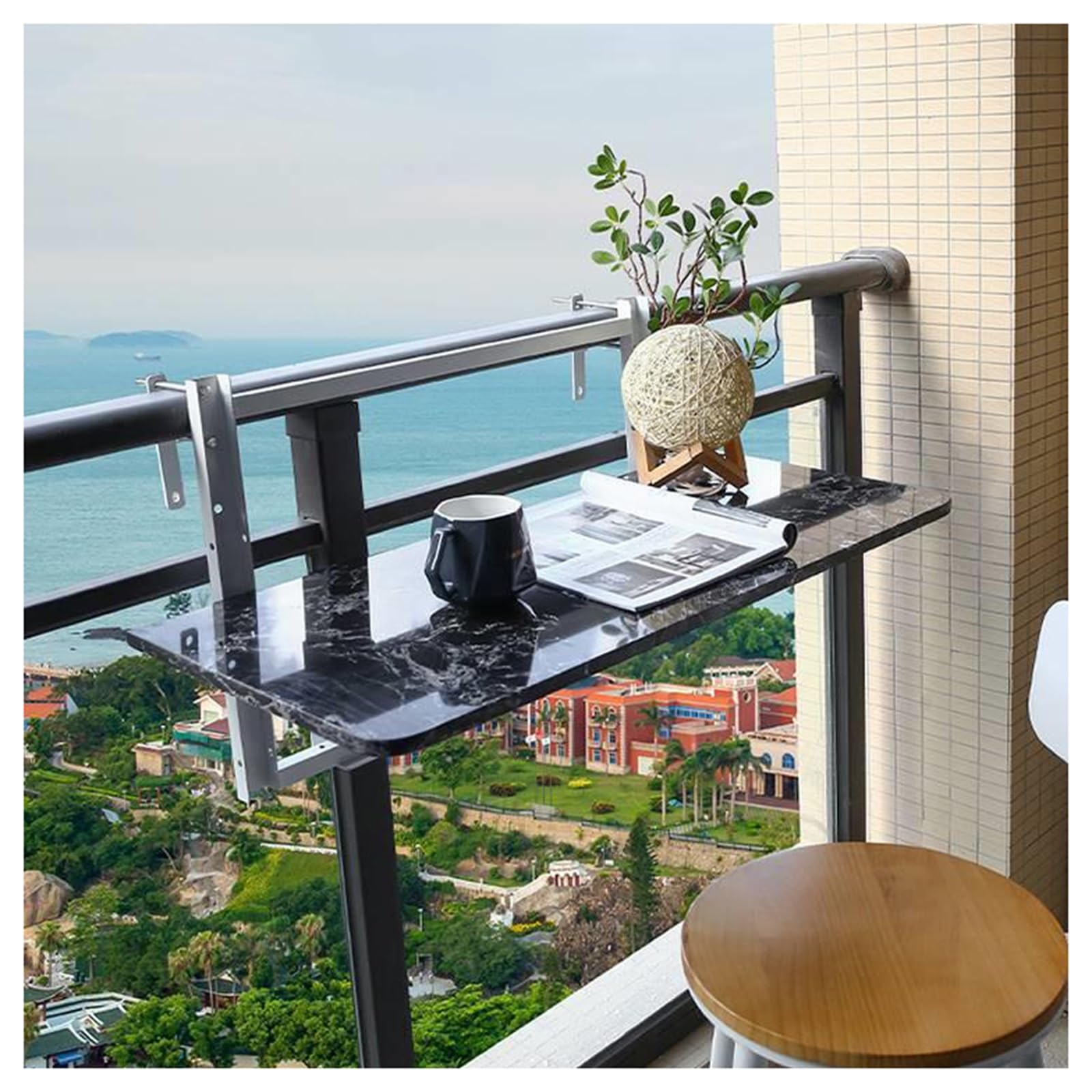 ZHANGGL Adjustable Height Outdoor Balcony Railing Bar - Folding Patio Rail for Gardens, Terraces, and Promenades - Multi-Functional Hanging Design (Black, L100*W35cm)