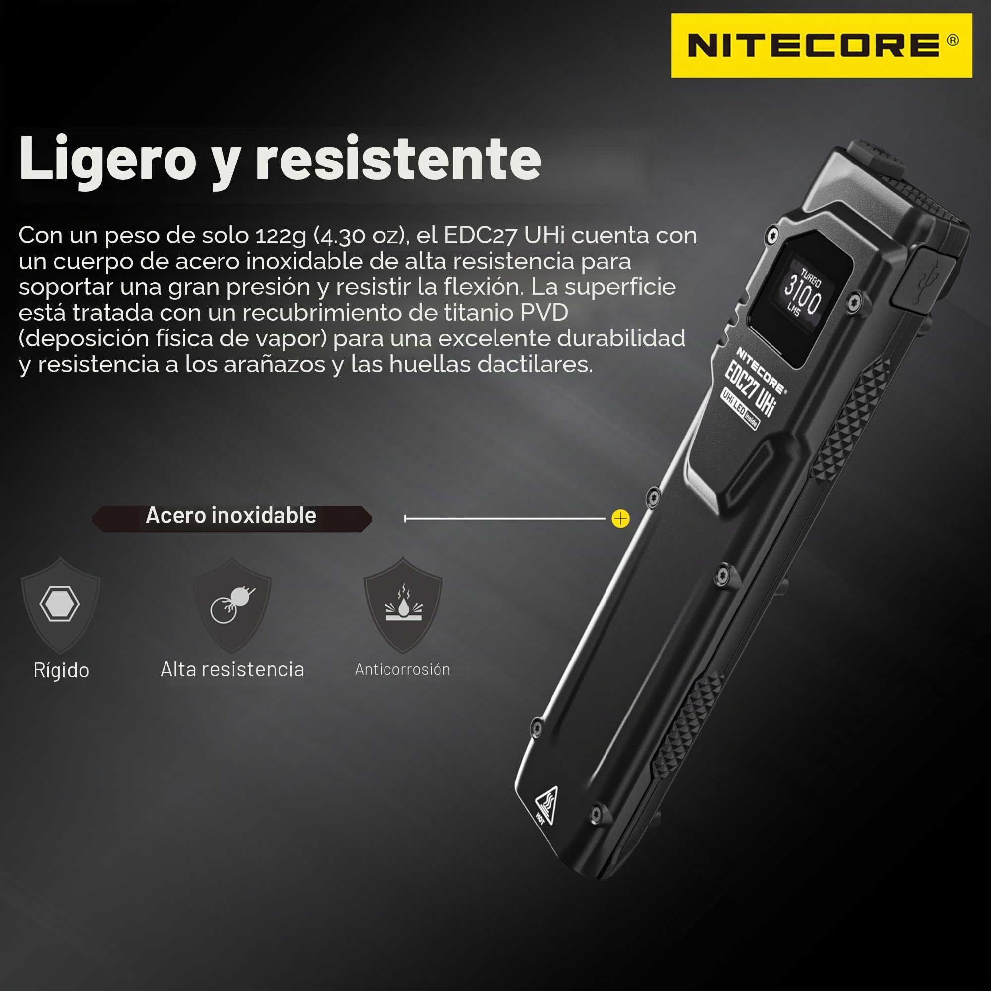 Nitecore EDC27 UHi 3100 lúmenes ultra delgada de alto rendimiento EDC linterna eléctrica con llavero retráctil