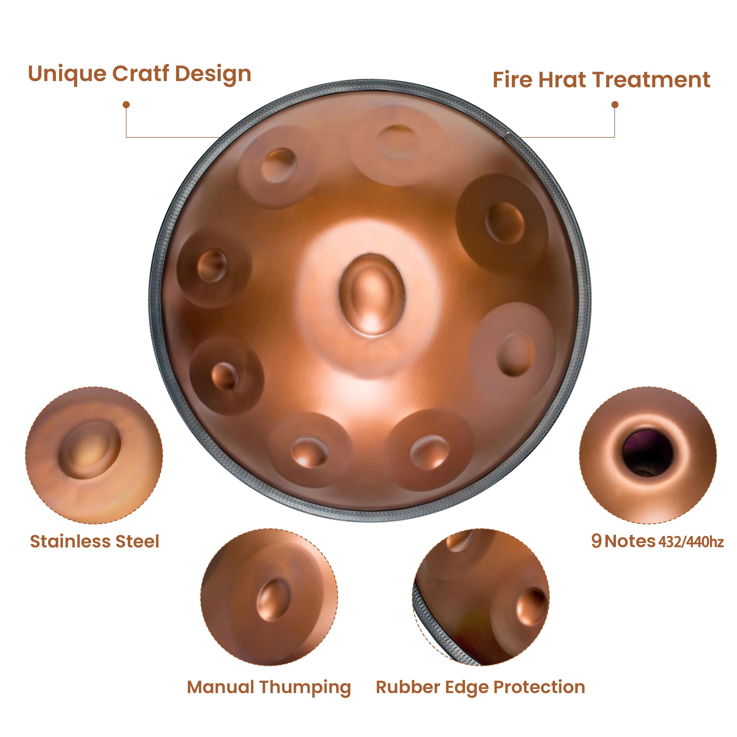 GLADFRESIT Handpan in D-Moll, accattivante viola-rosso, con supporto, valigia, bacchette resistenti e panno antipolvere (9-432Hz)