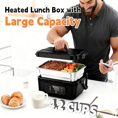 Miniatura 6 de Lonchera térmica - Calentador de alimentos portátil para el trabajo, lonchera eléctrica inalámbrica para adultos y hombres, lonchera calentable