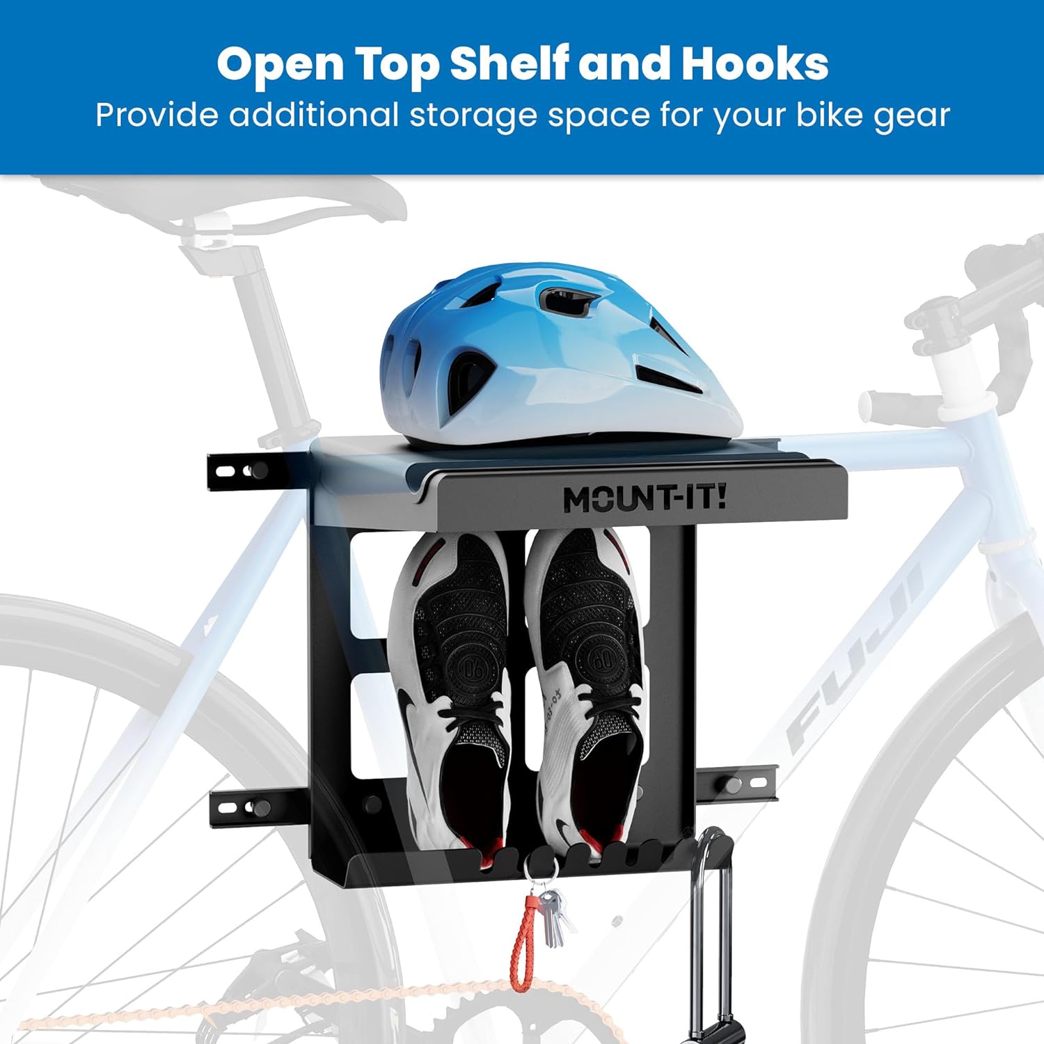WFX Utility™ A704D8C0183B418BAF53D119E0F39EEC Wheelsup Series Bike Wall Mount With Shelf And Hooks