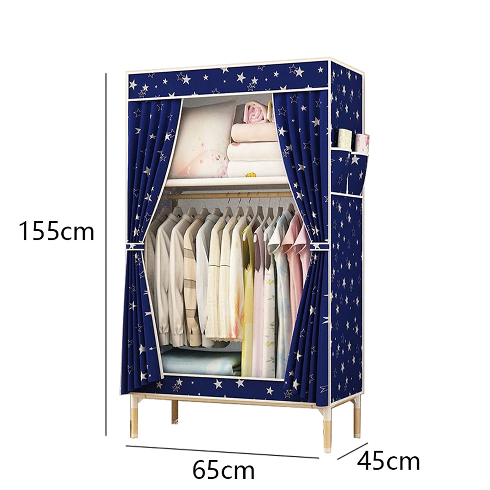 Armario Plegable con borlas, Dormitorio portátil, Armario de Tela para Dormitorio, Barra de Ropa de Madera Maciza, Organizador de Almacenamiento para Colgar
