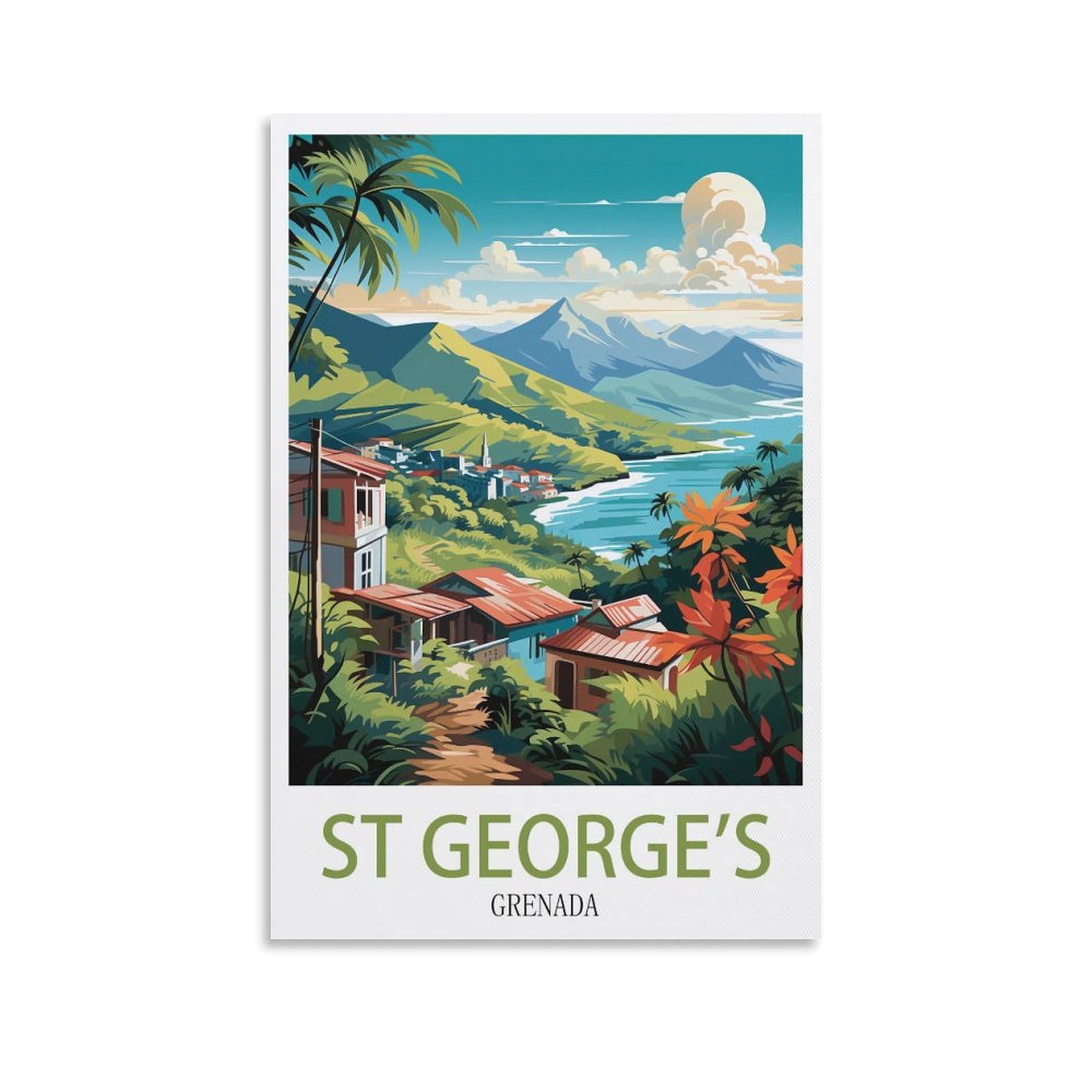 Lcynnh Unframe-Style St George's Grenada Vintage Travel Posters Tree 08X12inch(20X30cm) Print Home Bedroom Office Living Room Decor Canvas Poster