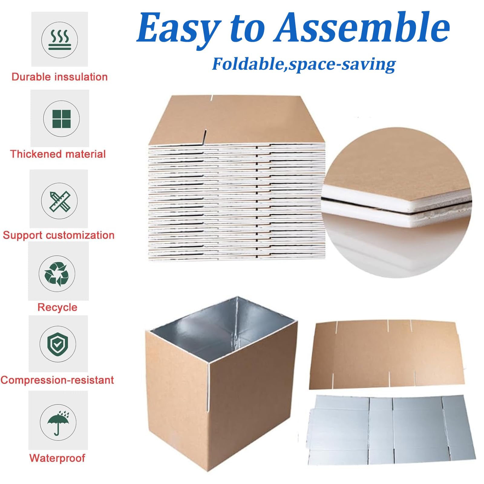Acrux7 10 cajas de envío aisladas con 10 forros de papel de aluminio, 10 x 5.5 x 8 pulgadas, caja de envío aislada térmica reutilizable para enviar alimentos congelados
