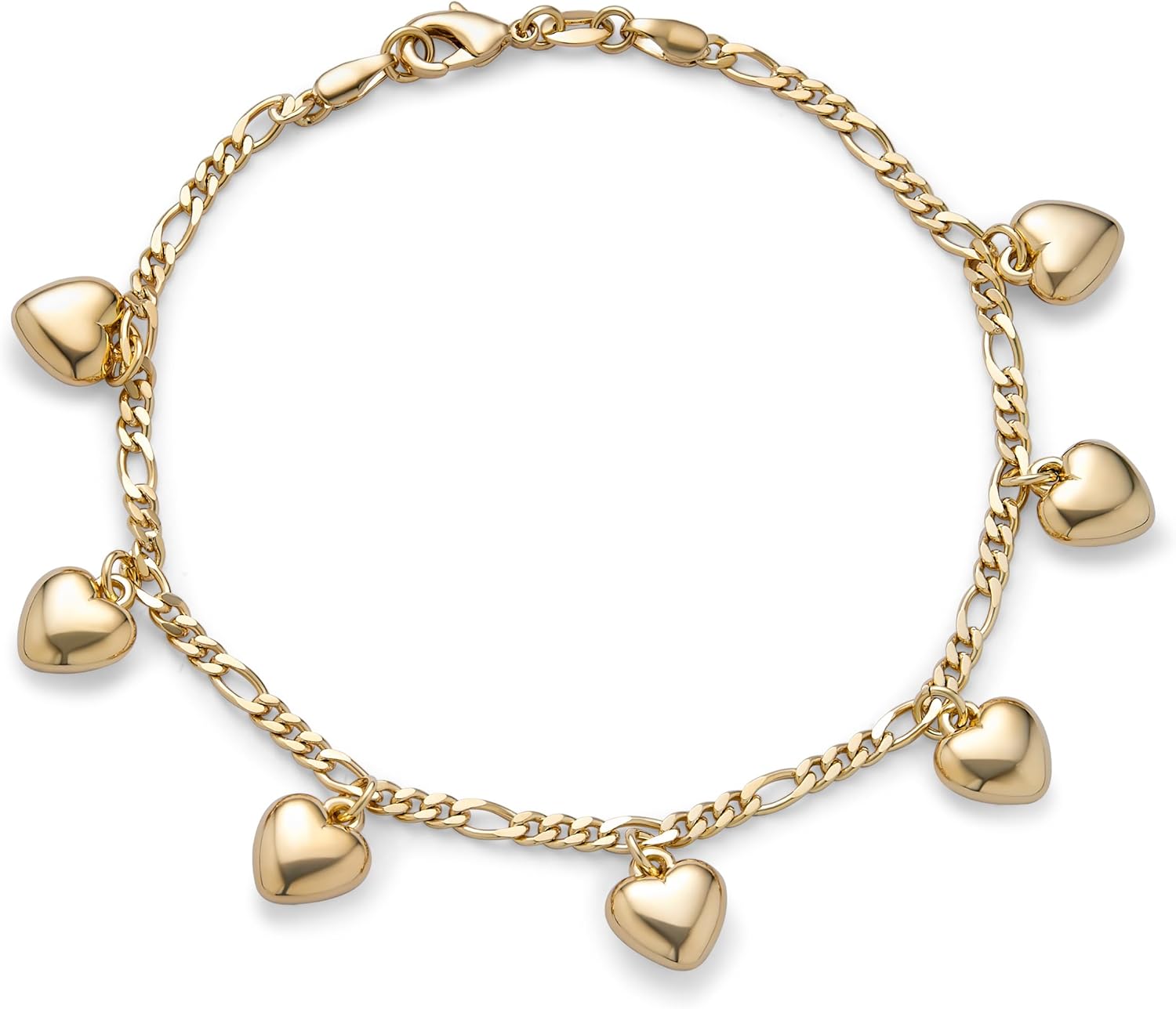 Bling Jewelry Multi Nautical Dolphin Heart Dangle Ball Charms Anklet Anchor Link Figaro Chain Ankle or Bracelet for Women Teens 18K Gold Plated Brass Adjustable 5-10 Inch