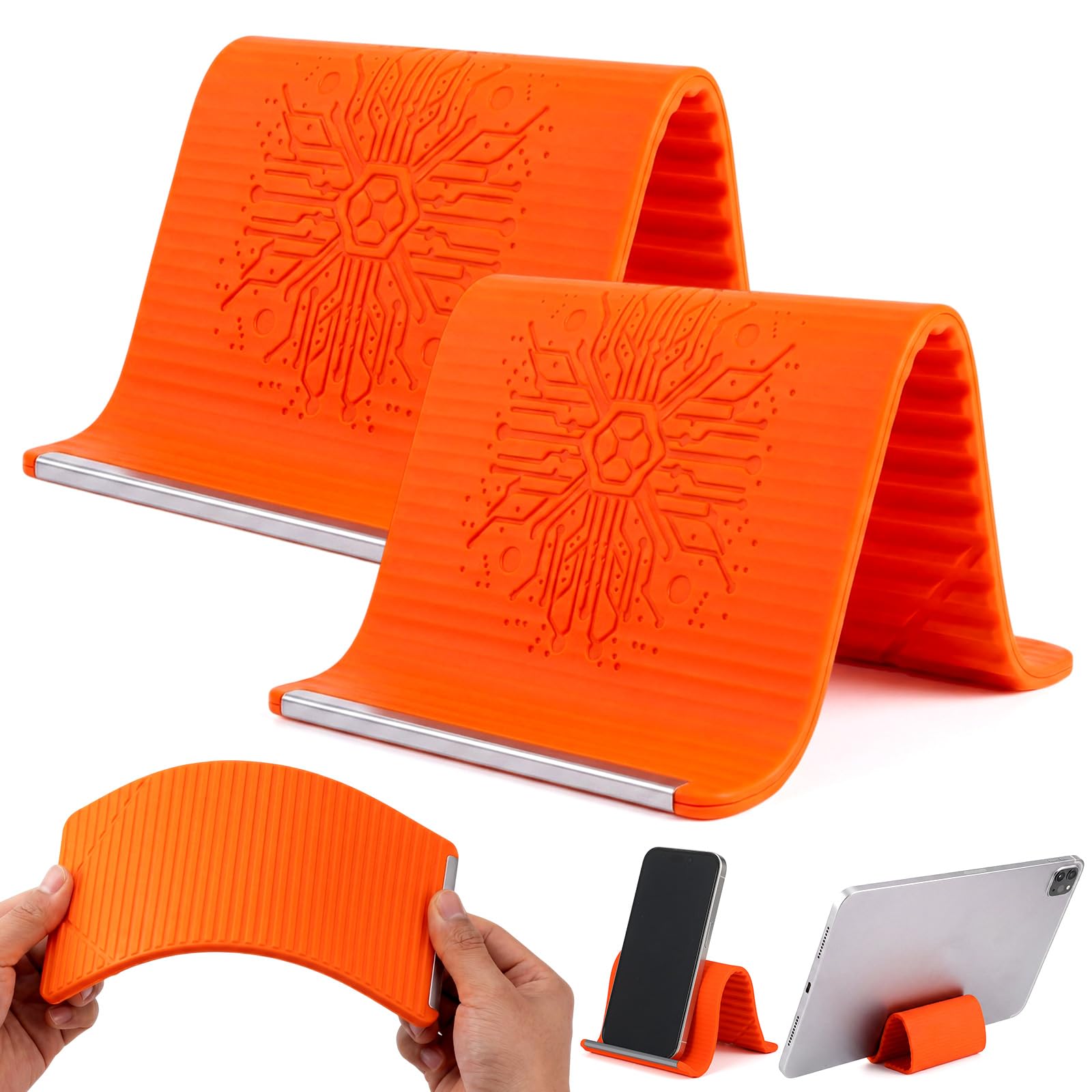 Sabary Confezione da 2 supporti flessibili in silicone per telefono, pieghevoli, regolabili, portatili, antiscivolo, pieghevoli, per scrivania, viaggi, ufficio, tablet, laptop e tapis roulant
