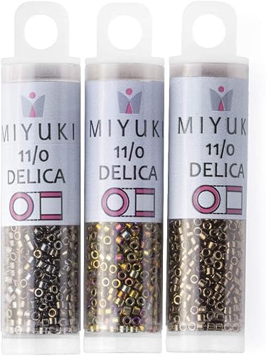 Miniatura 5 de Miyuki Paquete de cuentas de semillas Delica: tamaño 11/0, colección de paletas metálicas marrón oscuro DB22, DB26, DB29 - 3 tubos de 0.25 oz ea