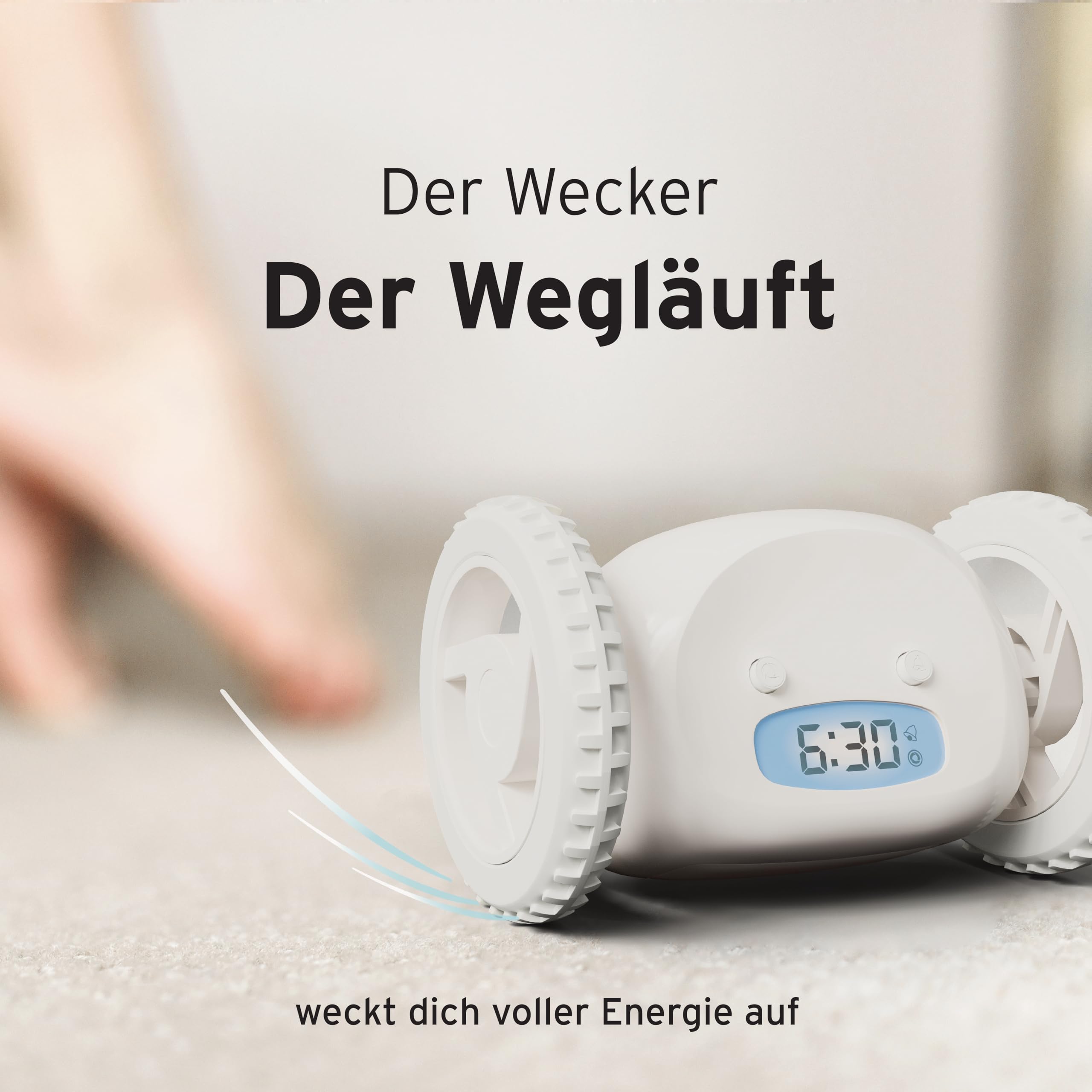CLOCKY, Wecker auf Rädern (Original) | Laut für Schlafmützen Cool, Fun, Wird springen, jagen, weglaufen, Sich bewegen, Rollen. (Schwarz&Schwarz)