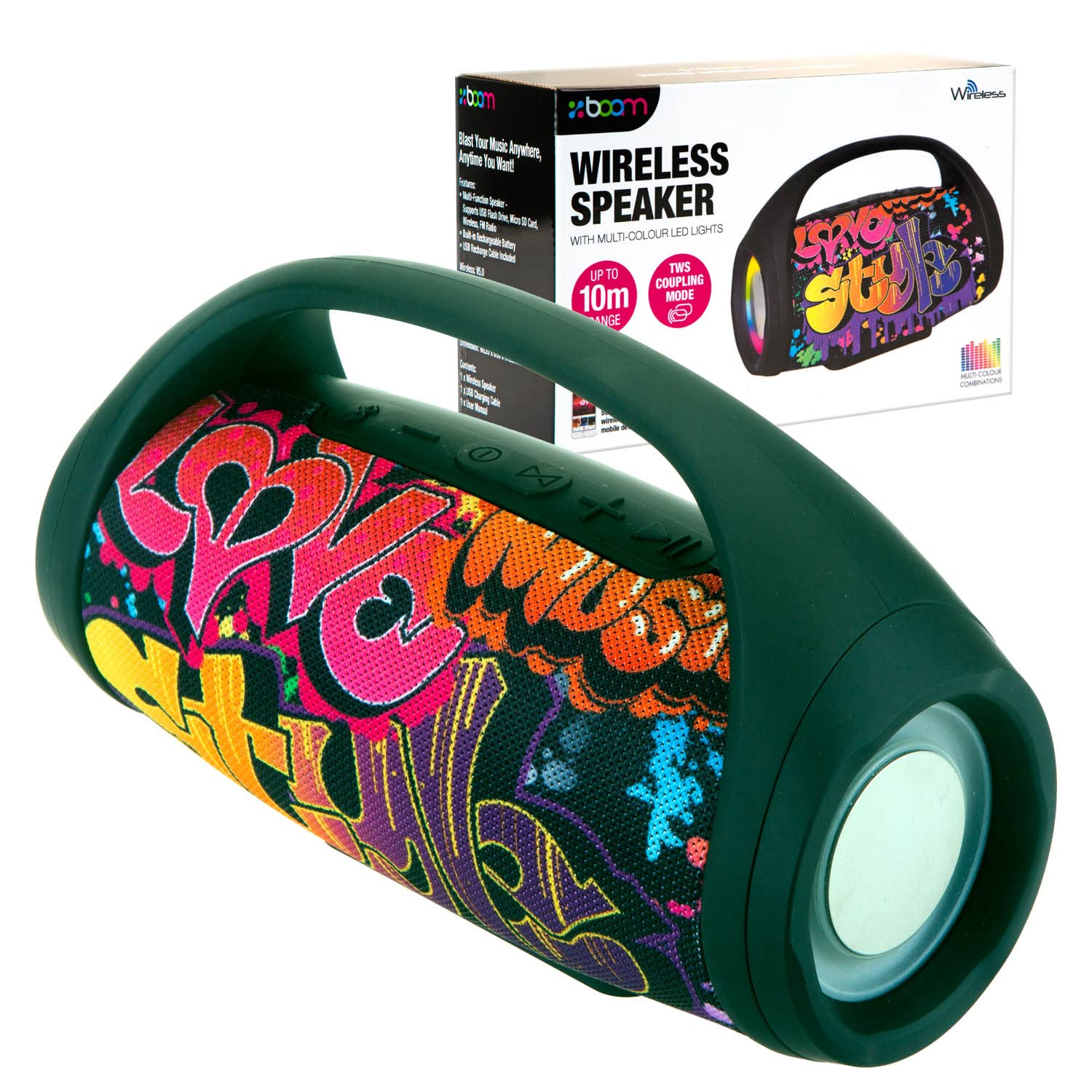 VFM - Graffiti Wireless Led Speaker Bluetooth Colour Changing Lights Party Music Player - Boom
