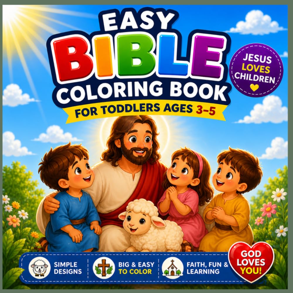 Easy Bible Coloring Book for Toddlers Ages 3–5: Jesus Loves Children – Simple Christian Coloring Pages with Fun Activities