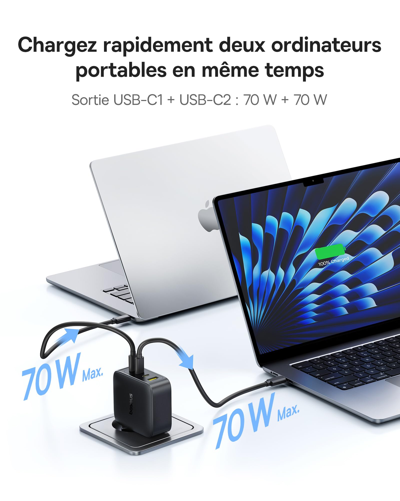 Baseus Enerfill Chargeur USB C 140 W, Bloc d'alimentation USB C à 4 Ports, Chargeur PD avec PPS, Chargeur Rapide GaN Compatible avec MacBook Pro/Air, iPhone 17/16/15/14Serie, Galaxy S25, iPad Pro