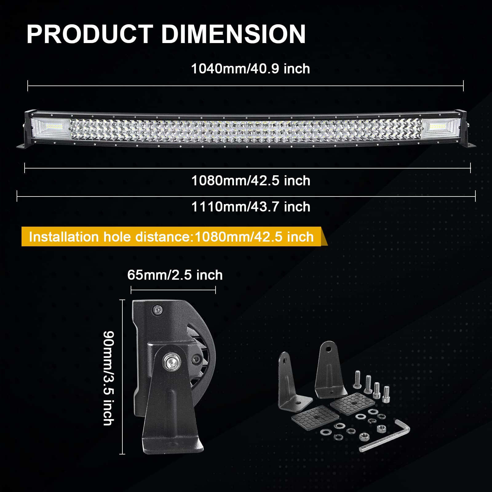 SKYWORLD Curved LED Light Bar, 42 Inch 540W Work Driving Fog Lamp, 2 x 5 Inch 135W Offroad Flood Lights + 12V 2 Lead Wiring Harness Cable Kit for Auto Truck Tractors SUV 4x4 Vehicles