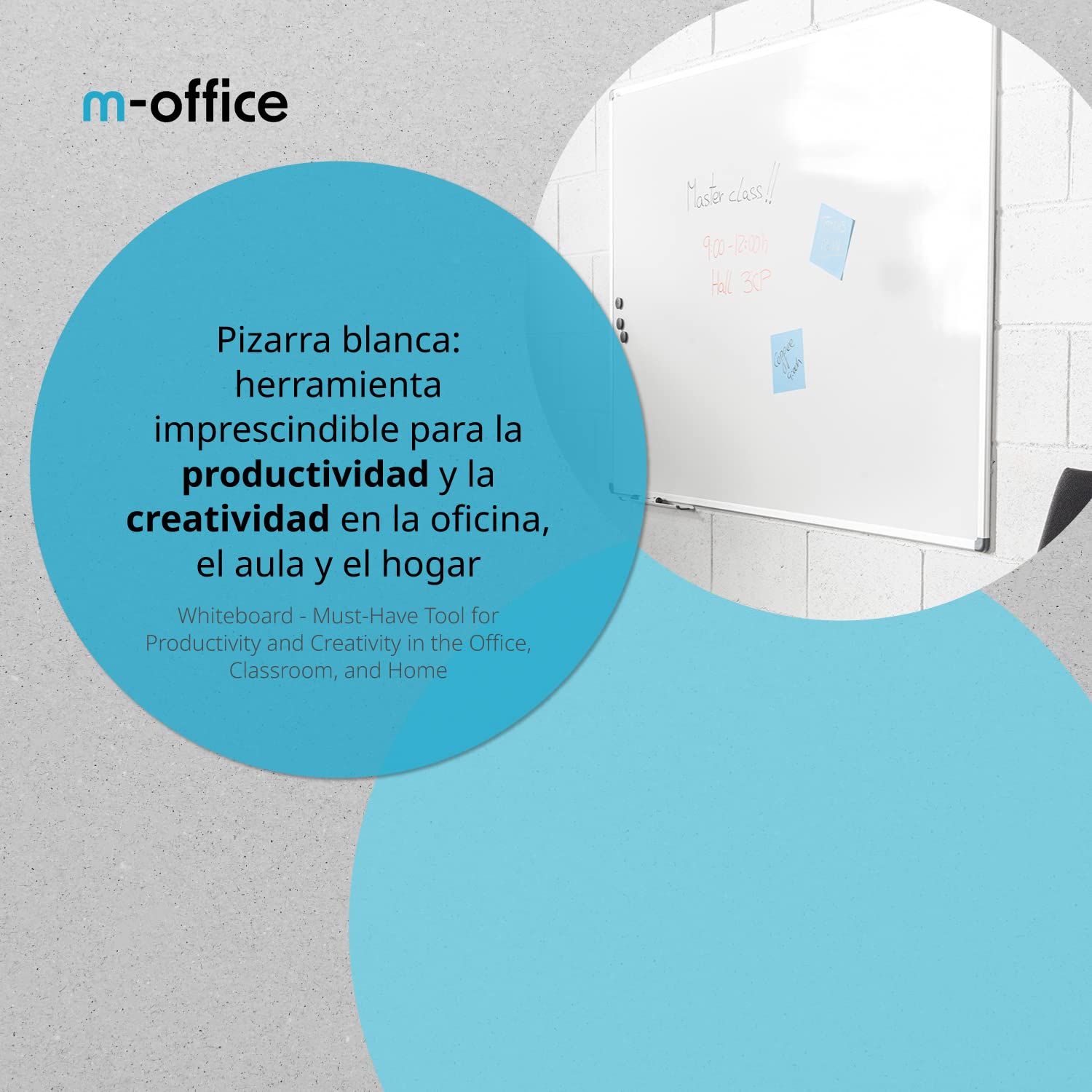Pizarra para Rotuladores, Pizarra Blanca Pared, Pizarra Rotulador Marco de Aluminio, Pizarra Blanca de Melamina para Uso Escolar, Laboral o Personal, Superficie Suave · m-office (120x90cm)
