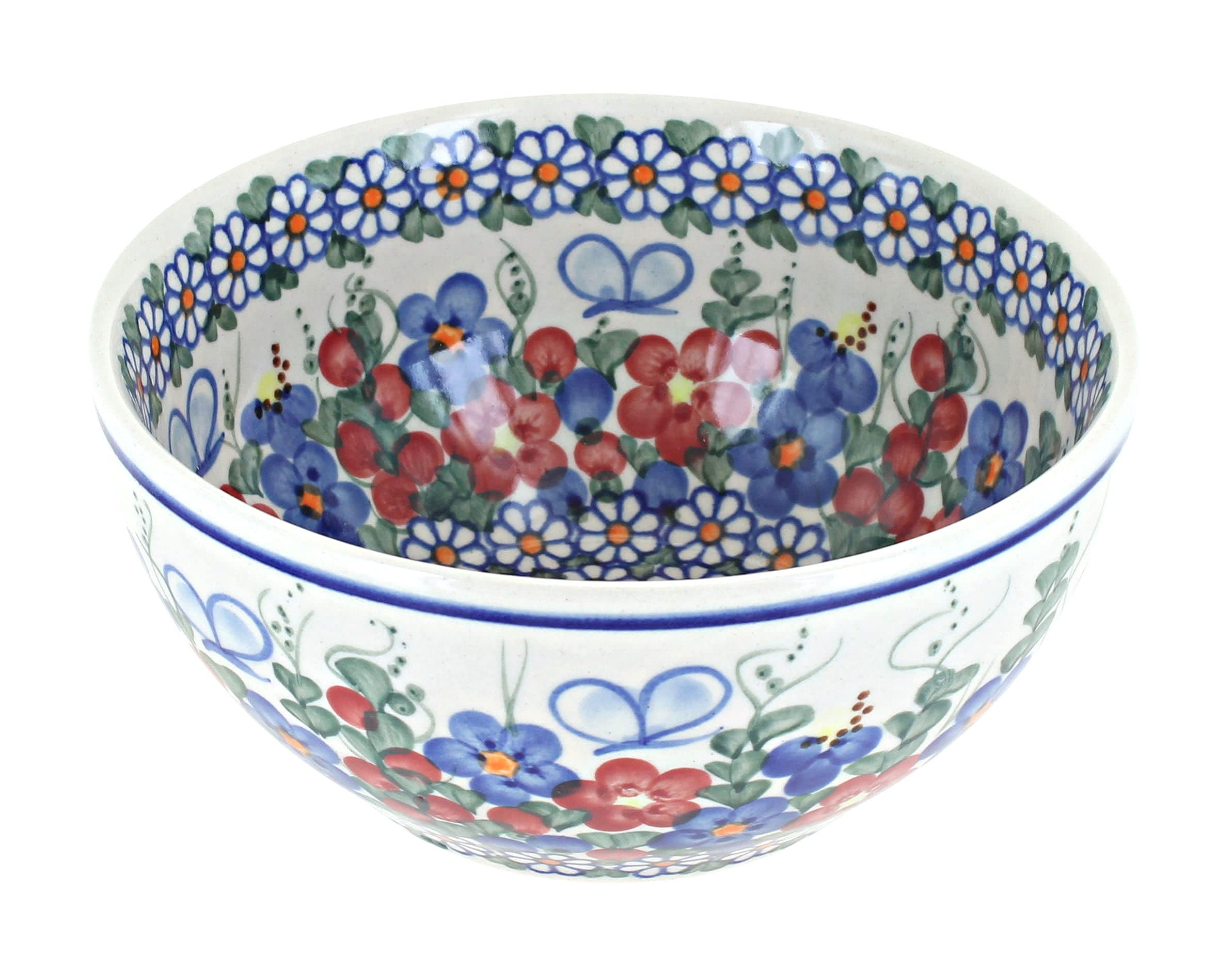 Blue Rose Polish Pottery - Red Garden Butterfly Cereal/Soup Bowl - 6" Diameter - Great Bowl for Everyday Dinnerware, Casual Dinnerware, or Formal