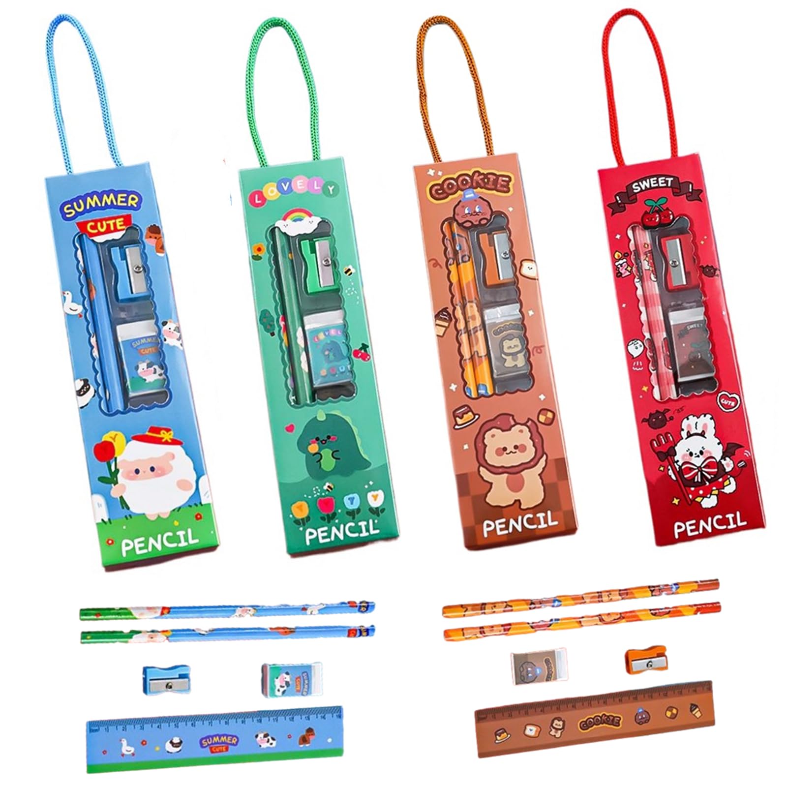 4 Set de papelería escolar para niños (20 piezas): incluye lápiz de madera, borrador, sacapuntas y regla de 15 cm, perfecto para cumpleaños, obsequios para fiestas y útiles escolares.