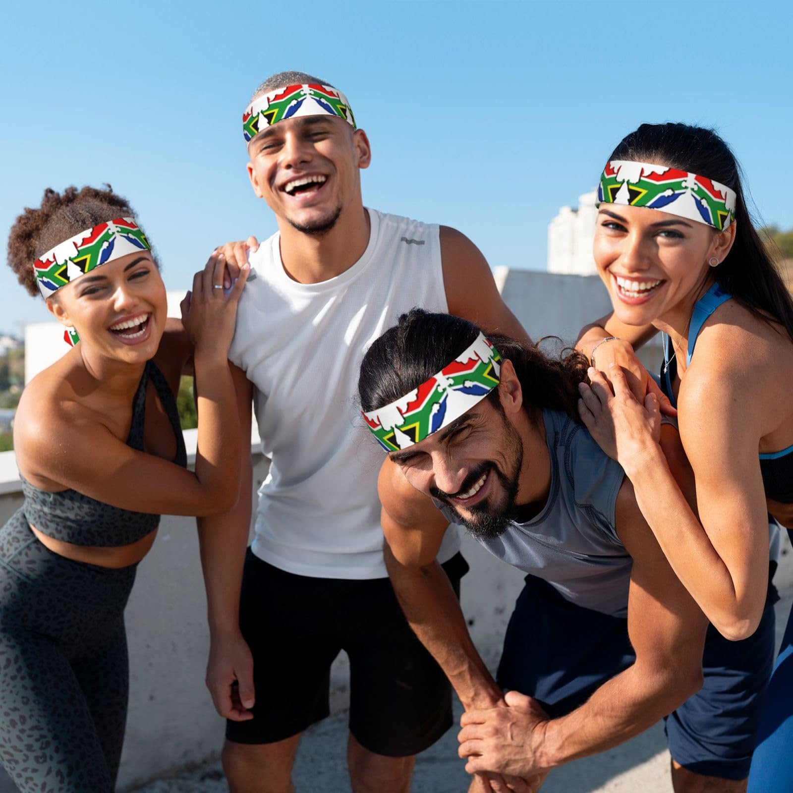 Fascia per la testa con stampa mappa della bandiera del Sudafrica, unisex, fascia per il sudore per adulti, traspirante, per allenamento, corsa, allenamento, yoga