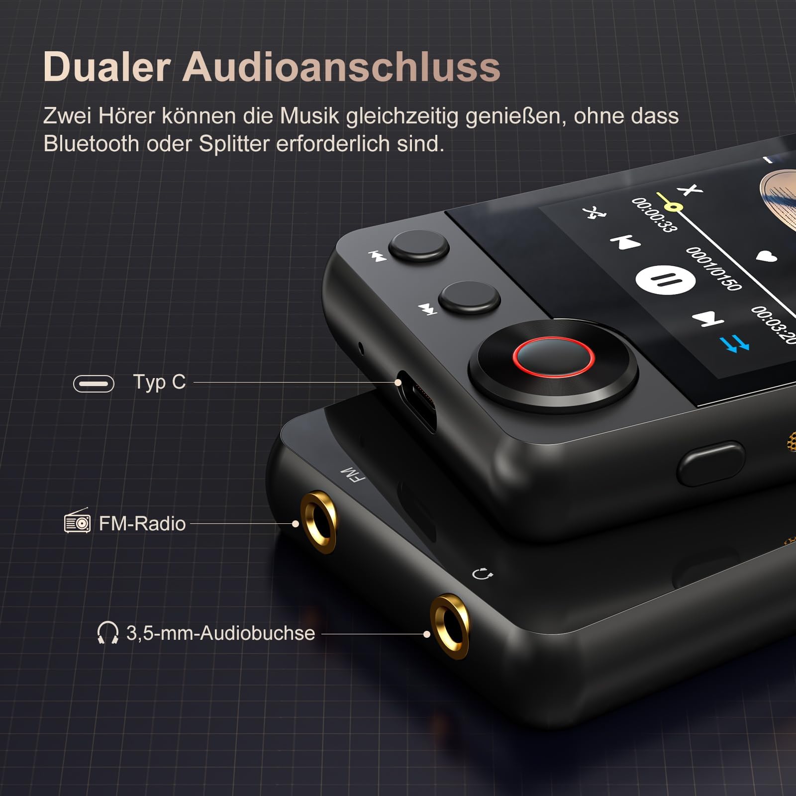 MECHEN 128GB MP3 Player mit Bluetooth 5.3, Dual Audio, 2,4 Zoll Touchscreen, Suchfunktion Verfügbar, Scrollrad, Video, FM Radio, Recorder