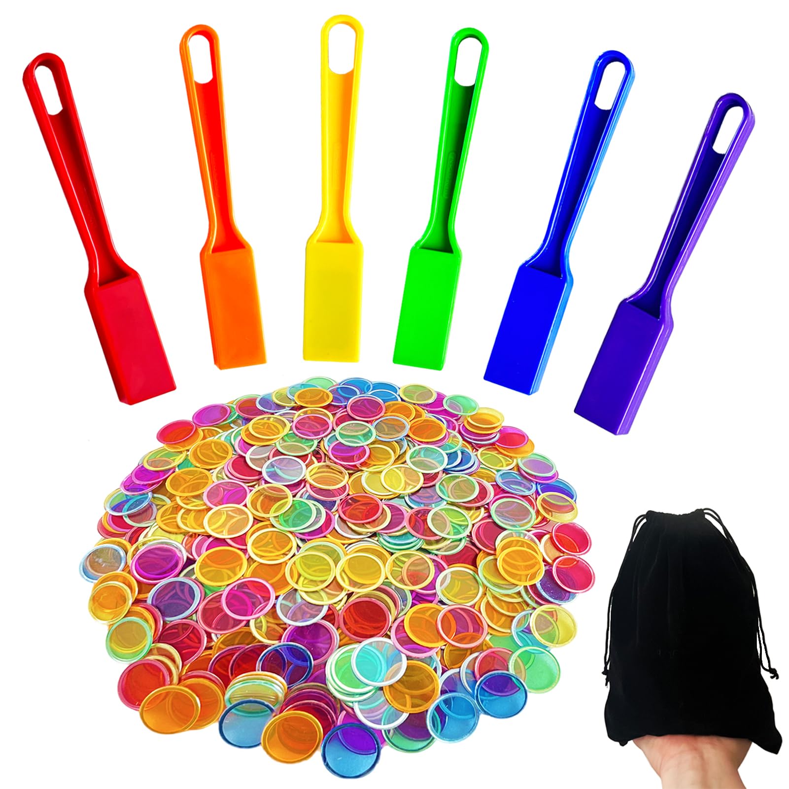 SEETOOOGAMES Magnetic Bingo Chips Wands - 6 Color 600 Metal Chips with 6 Wands for Classroom