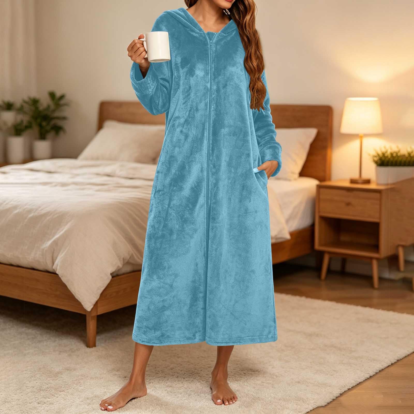 Damen Fleece Bademantel Morgenmantel Flauschig Badeponcho Frottee Hausanzug
