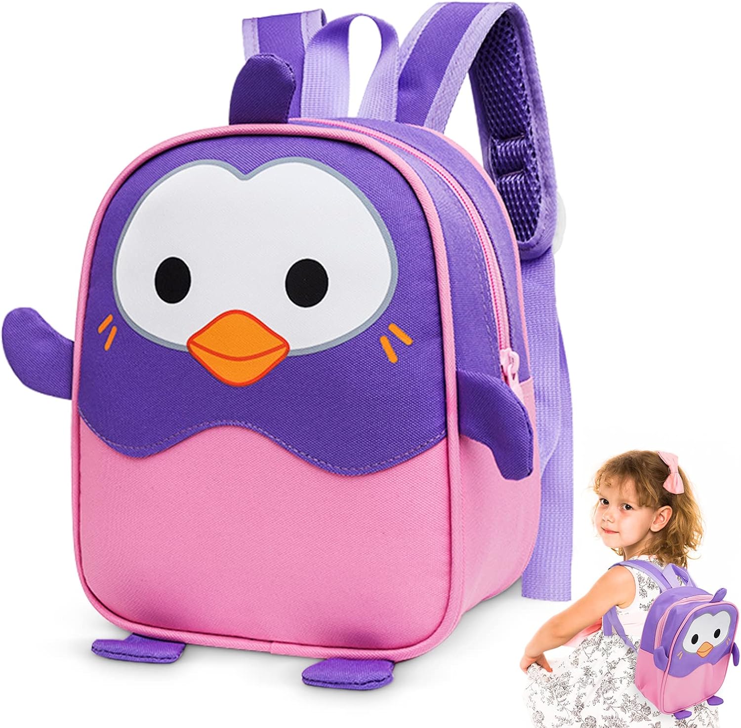 AIOSUY Mochila de Los Niños, Caricatura Mochila, Mochila Infantil Kindergarten, Mochilas Escolares, para Niños, para Niños y Niñas Mochila Guarderia (Pequeño pinguino)