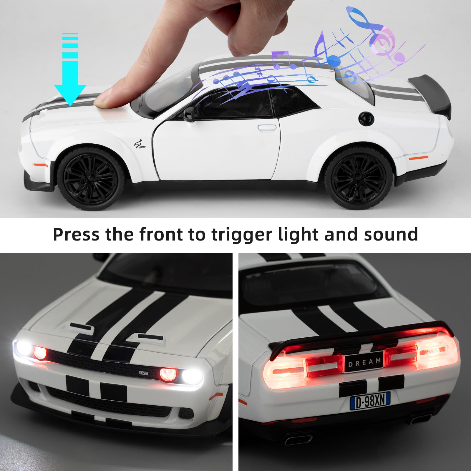 BGHSCA Compatible for Dodge Challenger SRT Hellcat Car Model 1:22 Die-Cast Toy Car with Sound and Light - Image 4