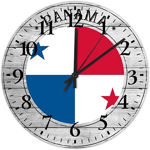 Reloj de pared de madera con bandera nacional de Panamá, reloj moderno, funciona con pilas, silencioso, números árabes, silencioso, con bandera