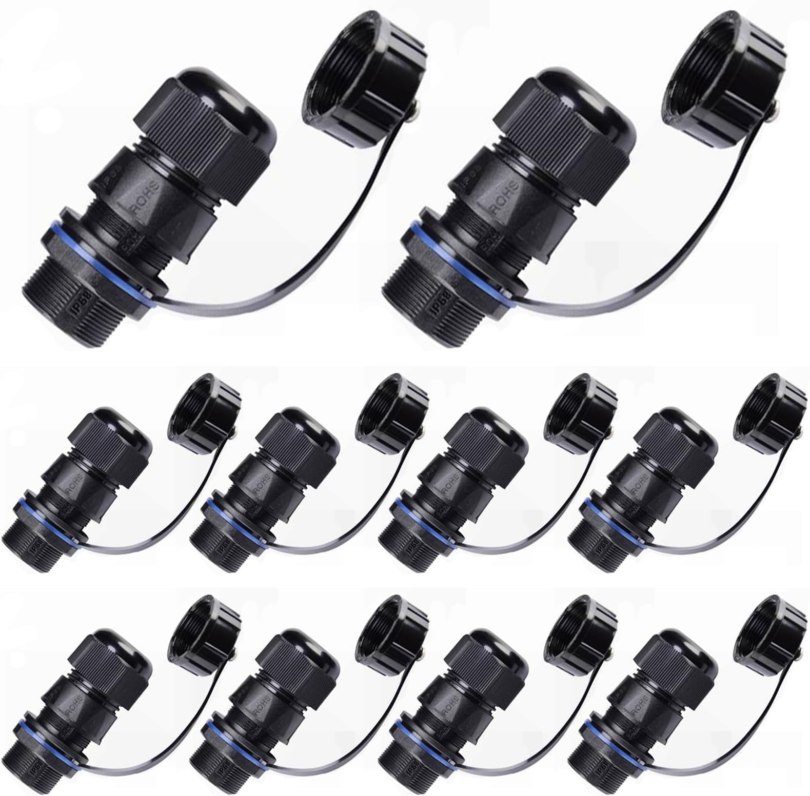 10PCS Panel Mounting RJ45 Waterproof Connector Cat5/5e/6 Ethernet LAN Cable Coupler with Waterproof/Dust Cap Cover for Outdoor Network