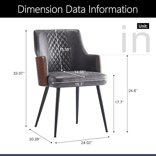 Miniatura 2 de BV Juego de 2 sillas de comedor modernas de mediados de siglo, piel sintética retro con asiento de madera curvada de nogal, patas de metal, pie