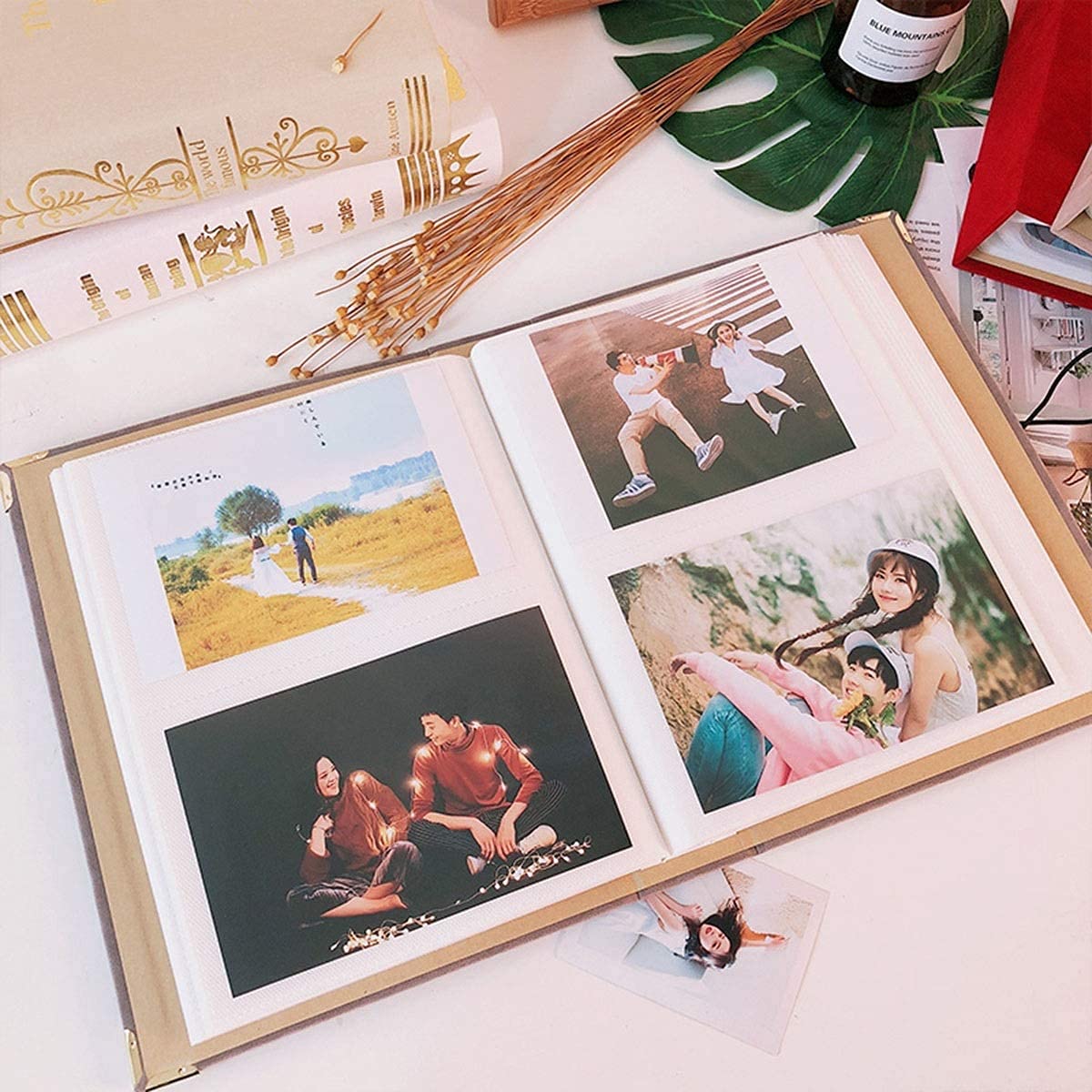 Zamszowa okładka, album fotograficzny, 200-kieszeniowy regał na książki, albumy, pomieści 4 x 6 zdjęć, szary