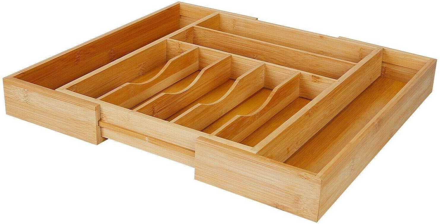 WDYB Bamboo Expandable Drawer Organizer Tray Kitchen Silverware Insert Utensil Holder Kitchen drawer organizer Kitchen cabinet Storage box Utensil drawer organizer Home organization Kitchen orga