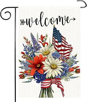 Patriotic garden flag 12x18 Inch Double Sided Burlap Yard Flag Red Blue Memorial Day Independence Day Holiday Outside DecorationsHoliday Festivities