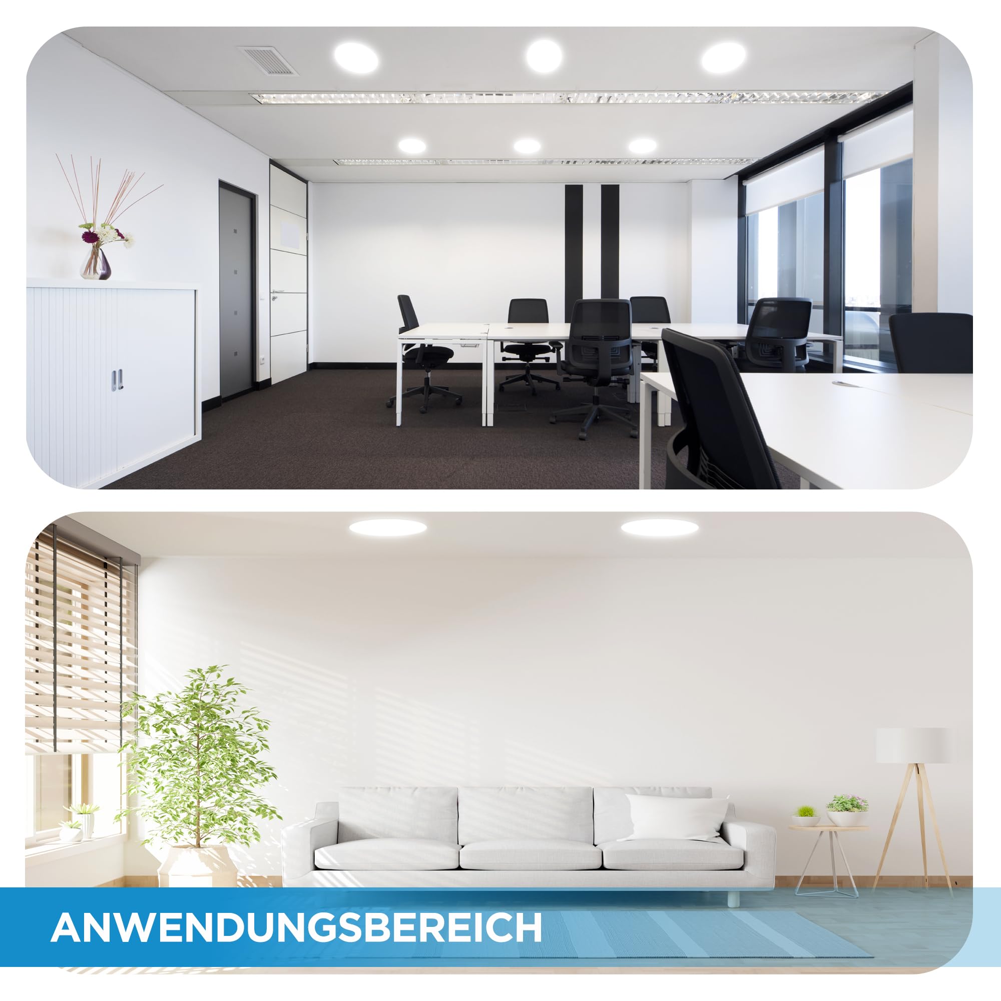 LECOM 10x LED Einbaustrahler Rund 24W Warmweiß CRI90 300mm Durchmesser | LED Deckenstrahler für gemütliche Atmosphäre und hohe Farbtreue in Wohnzimmer, Schlafzimmer sowie Café, Lounge, Restaurant.