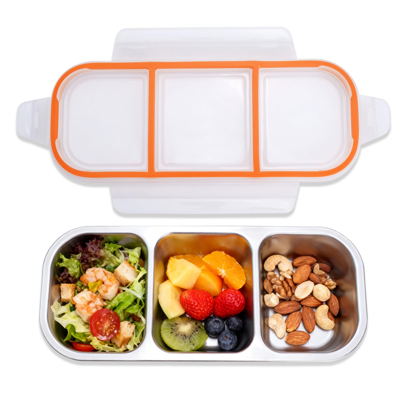 OtumnFS Stainless Steel Snack Containers, Grab and Go Snack Containers Reusable, 3 Compartment Food Storage Containers with Lids for Travel and Outdoor Camping