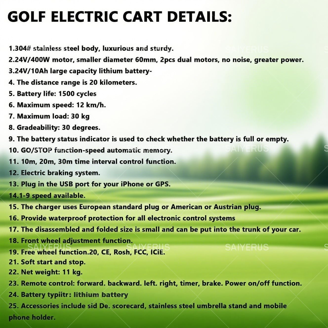 Carrito de Golf Eléctrico con Control Remoto, Ultraligero de Acero Inoxidable, Batería de Litio Recargable, Accesorios Completos, Incluye Bolsa de Transporte y Funda para Lluvia