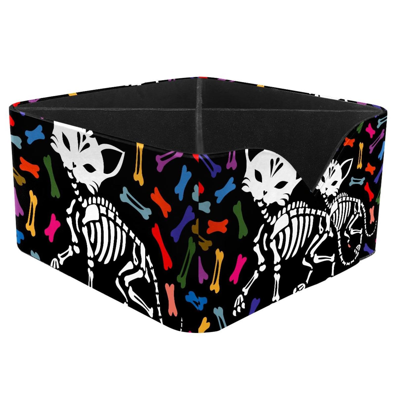 KengjuTesu Lovely Cat Skeleton Bones Desktop Organizer Pen Holder, Rectangular Pencil Cup for Office, Study and Makeup Stations