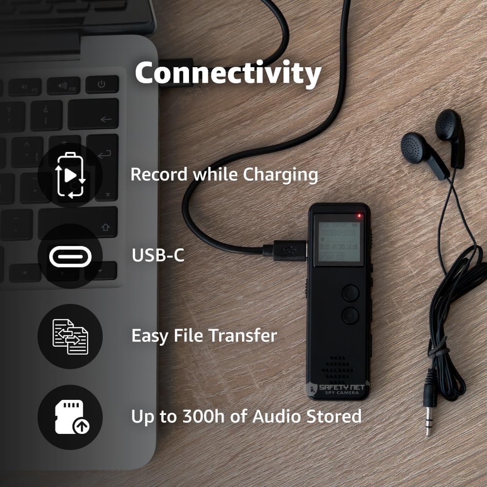 SAFETYNET Audio Recording WAV Player Noise Reduction Interview Business Online Meeting Working Time 10 Hours Support up to 32GB SD Card 3