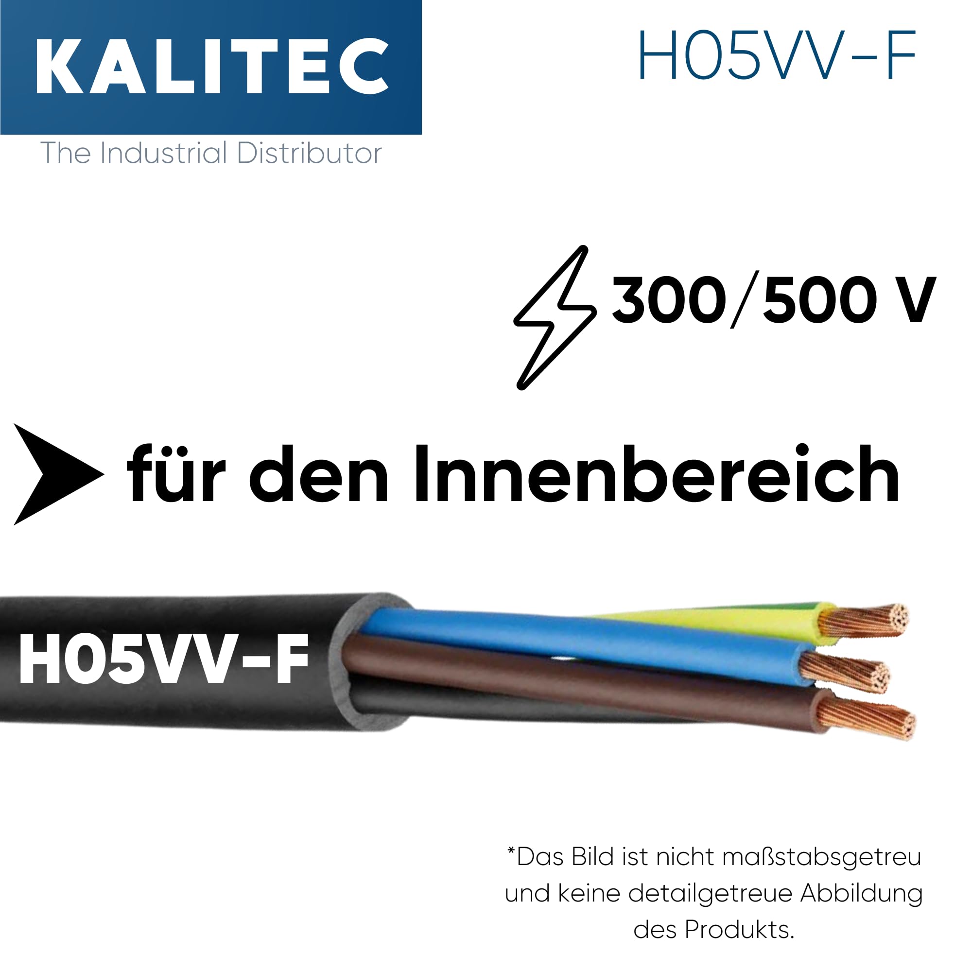 Kalitec 10m Câble d'Alimentation H05VV-F 3 x 2,5 mm² Flexible - Noir